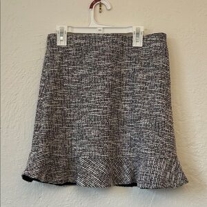 LOFT Black/White/Pink Tweed Ruffle-Hem Mini Skirt